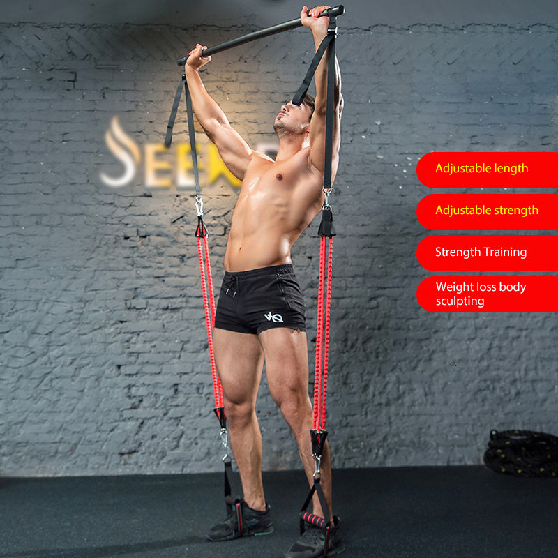 Body Workout Trainer Bar with Resistance Bands Rubber Buckles - GoVital Co.
